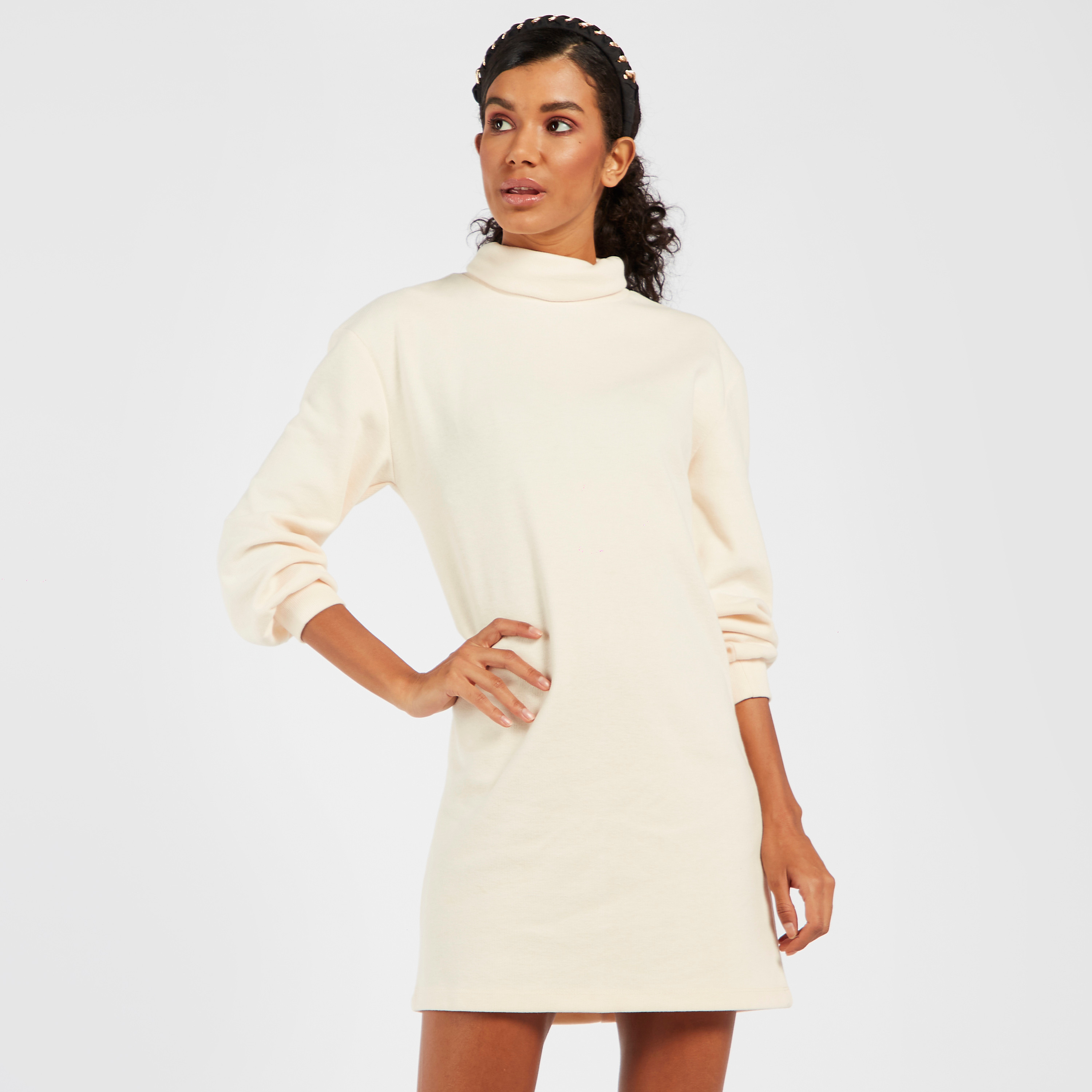 high neck shift dress with sleeves