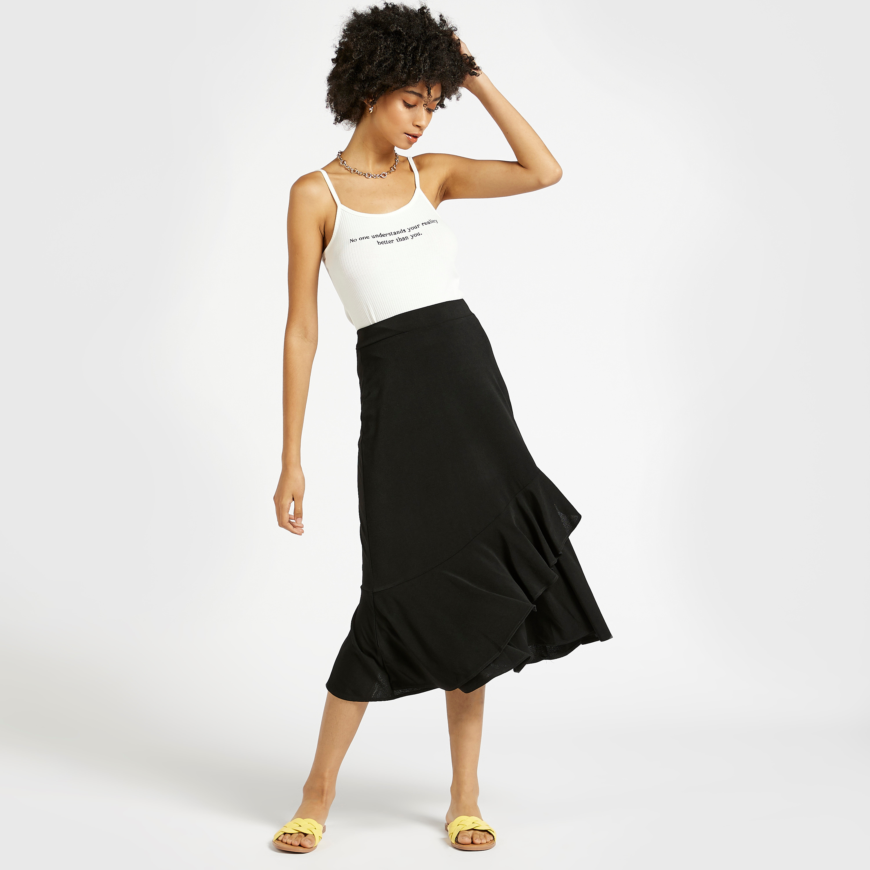 black midi tiered skirt