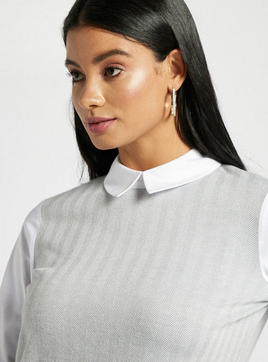 Textured 2-in-1 Tabard Top with Long Sleeves and Button Closure