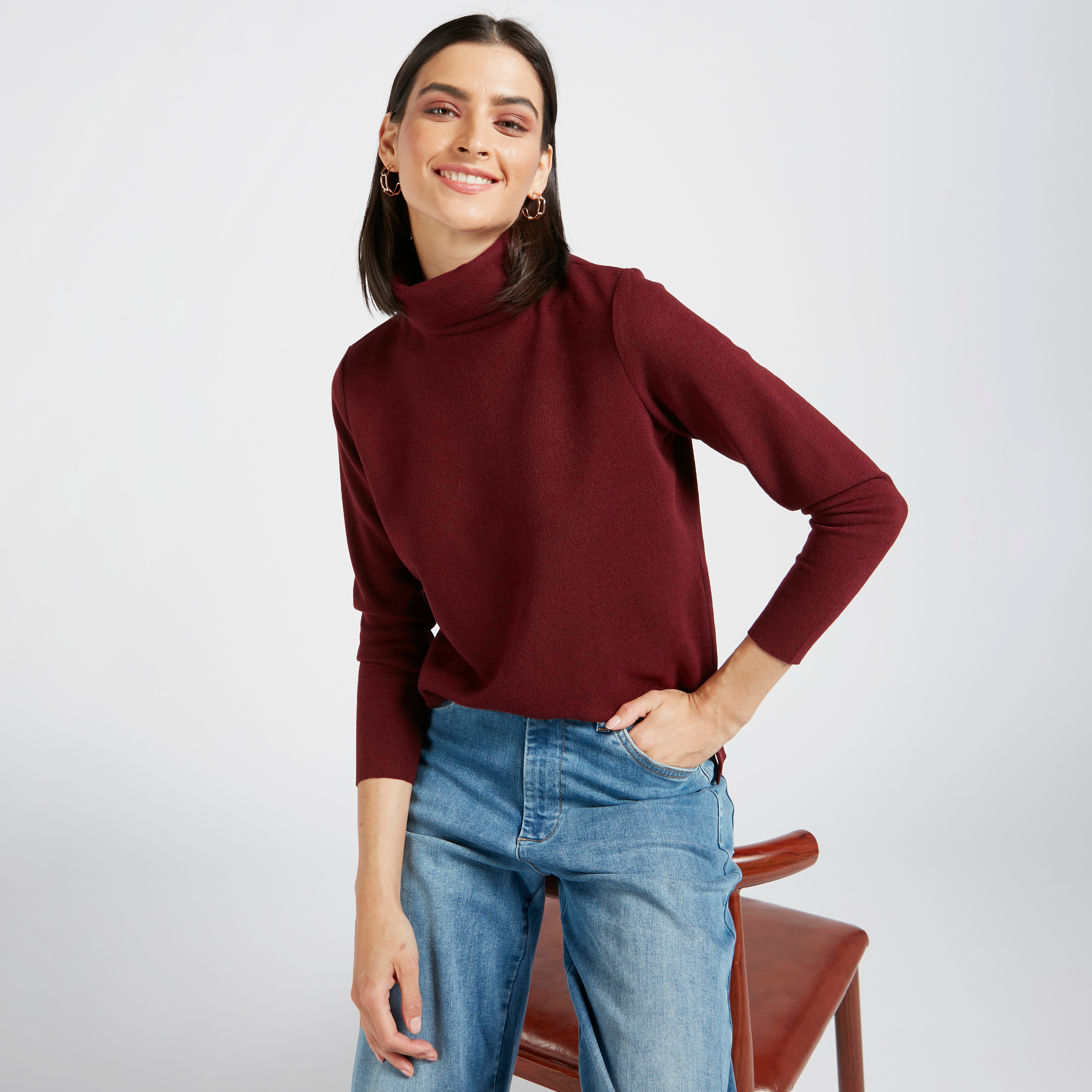 Shop Solid Sweater with High Neck and 
