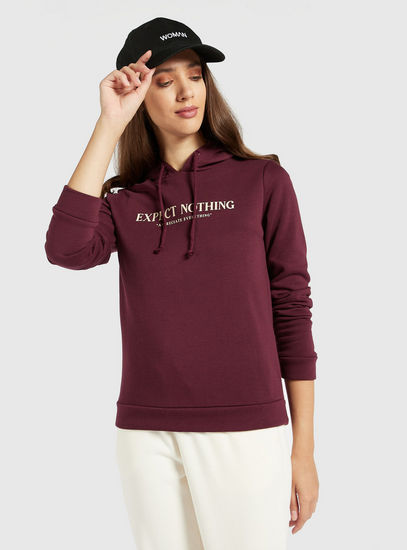 Typographic Print Sweatshirt with Hood and Long Sleeves