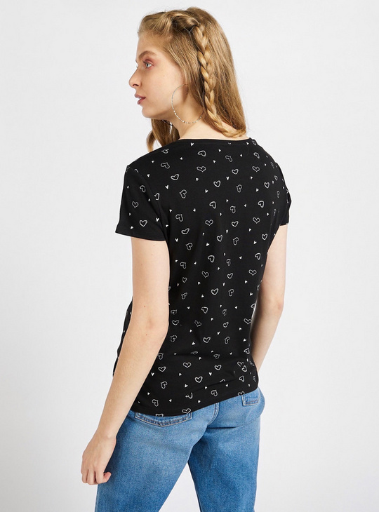 All-Over Print BCI Cotton T-shirt with Round Neck and Cap Sleeves
