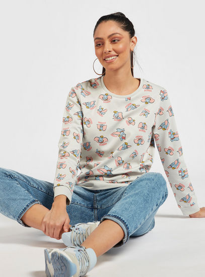 All-Over Dumbo Print Sweatshirt with Round Neck and Long Sleeves-Hoodies & Sweatshirts-image-0