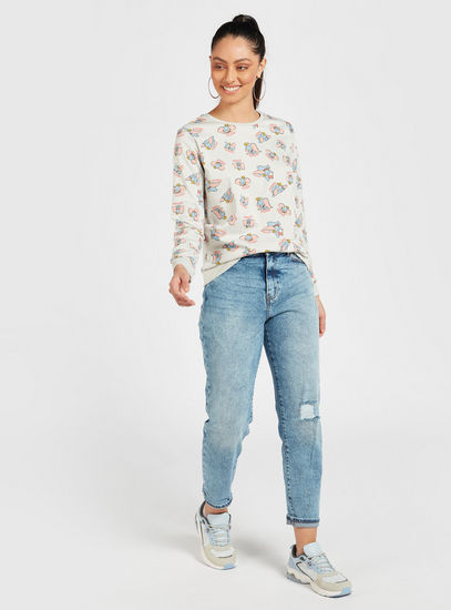 All-Over Dumbo Print Sweatshirt with Round Neck and Long Sleeves