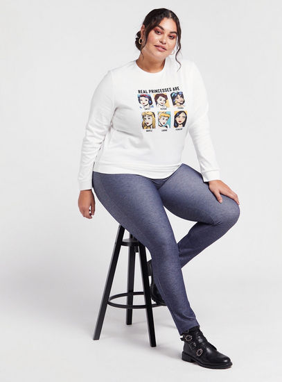 Disney Princess Graphic Print Sweatshirt with Round Neck and Long Sleeves