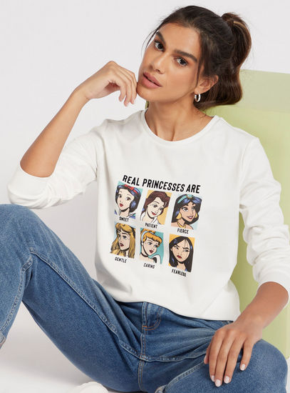 Disney Princess Graphic Print Sweatshirt with Round Neck and Long Sleeves-Hoodies & Sweatshirts-image-0