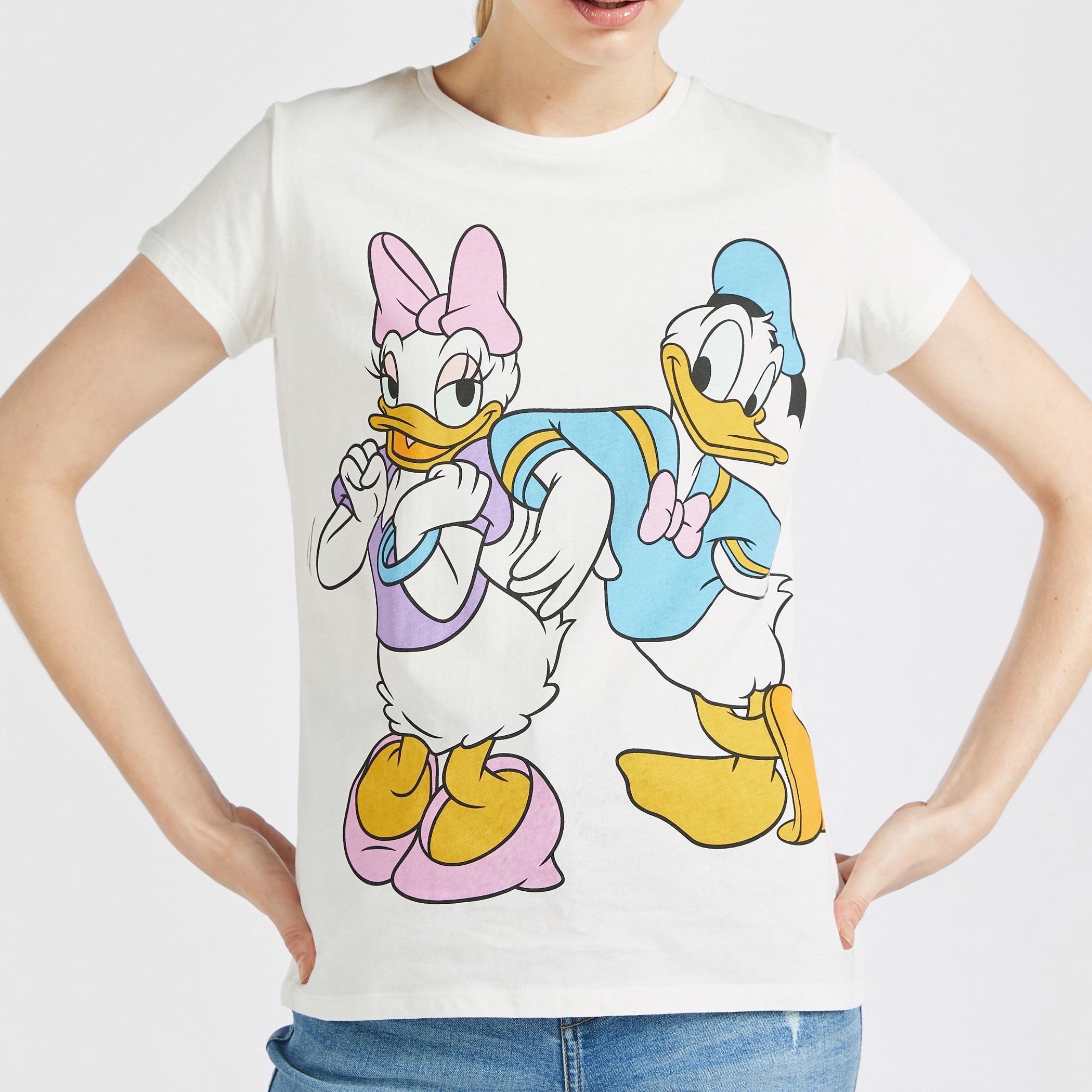 Shop Daisy Donald Duck Print Round Neck T shirt with Cap Sleeves Online Max Egypt