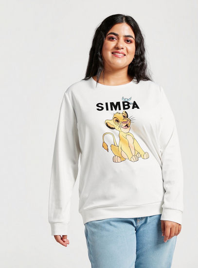Simba Print Sweatshirt with Round Neck and Long Sleeves