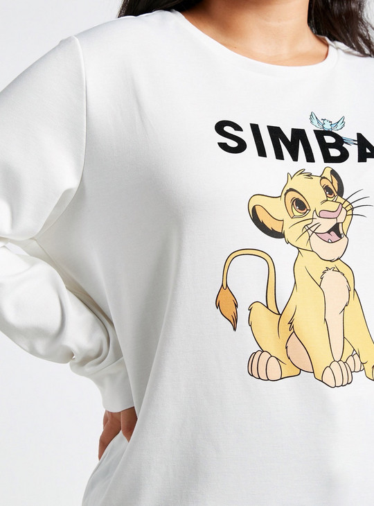 Simba Print Sweatshirt with Round Neck and Long Sleeves
