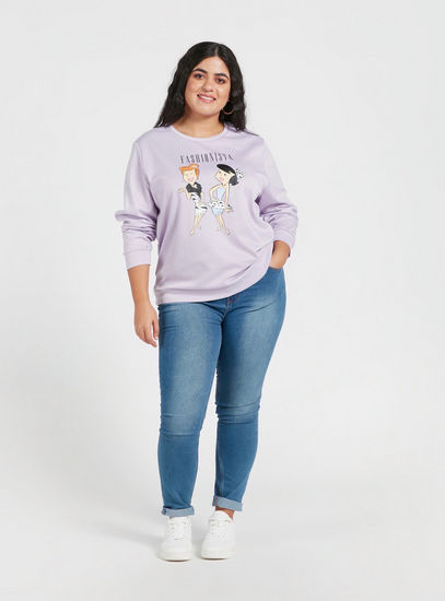 The Flintstones Print Sweatshirt with Round Neck and Long Sleeves