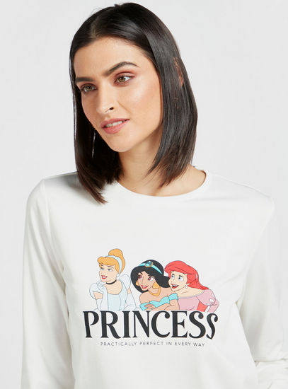 Princess Print Sweatshirt with Round Neck and Long Sleeves