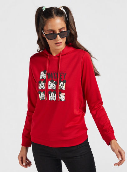 Mickey Mouse Print Hooded Sweatshirt with Long Sleeves