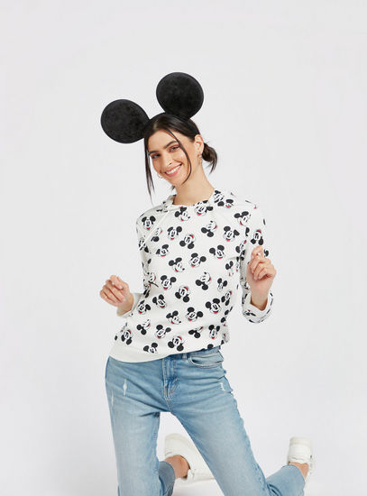 All-Over Mickey Mouse Print Sweatshirt with Hood and Long Sleeves