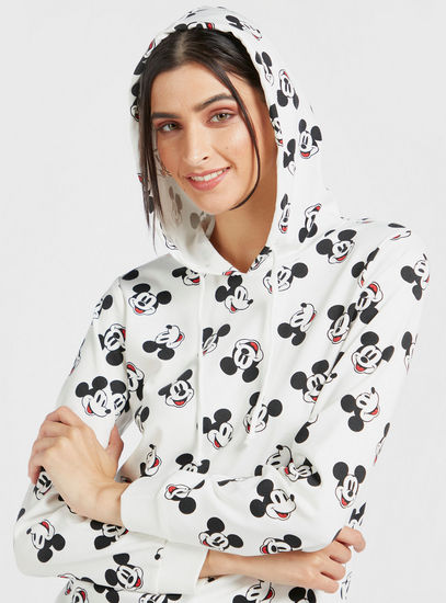 All-Over Mickey Mouse Print Sweatshirt with Hood and Long Sleeves