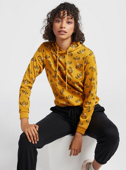 All-Over The Lion King Print Sweatshirt with Hood and Long Sleeves