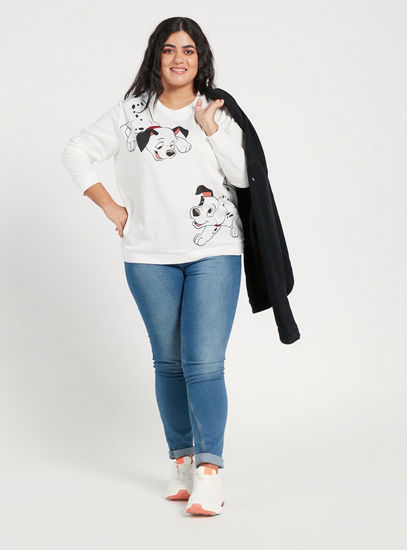 Dalmatian Print Sweatshirt with Long Sleeves and Round Neck