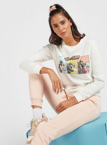 Tom and Jerry Print Sweatshirt with Crew Neck and Long Sleeves