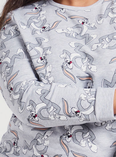 All-Over Bugs Bunny Print Sweatshirt with Round Neck and Long Sleeves