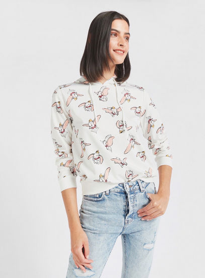 All-Over Dumbo Print Sweatshirt with Hood and Long Sleeves