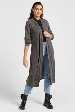 Textured Robe with Long Sleeves and Tie-Up Belt
