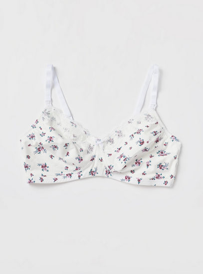 Floral Print Nursing Bra with Lace Detail and Adjustable Straps