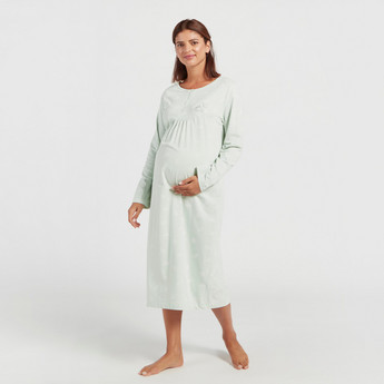 Printed Maternity Sleepshirt with Long Sleeves