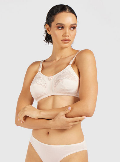 Lace Bra with Adjustable Straps and Hook and Eye Closure