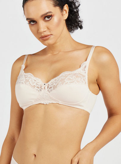 Lace Bra with Hook and Eye Closure and Bow Applique