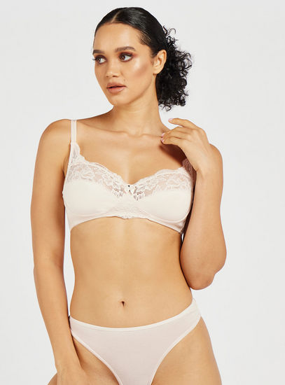 Lace Bra with Hook and Eye Closure and Bow Applique-Bras-image-1