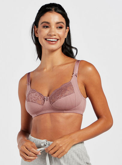 Lace Detailed Non-Padded Basic Bra with Hook and Eye Closure