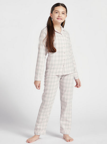 Set of 2 - Checked Long Sleeves Sleepshirt and Pyjamas
