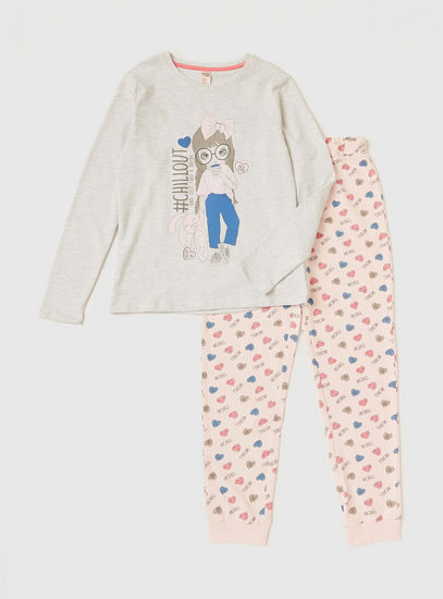 Graphic Print T-shirt and All-Over Printed Pyjamas Set
