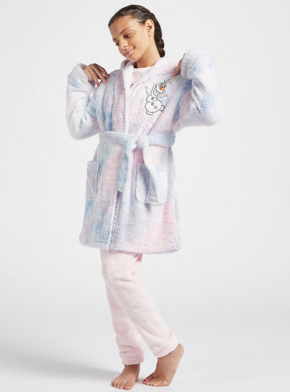 Olaf Embroidered Plush Hooded Robe with Long Sleeves