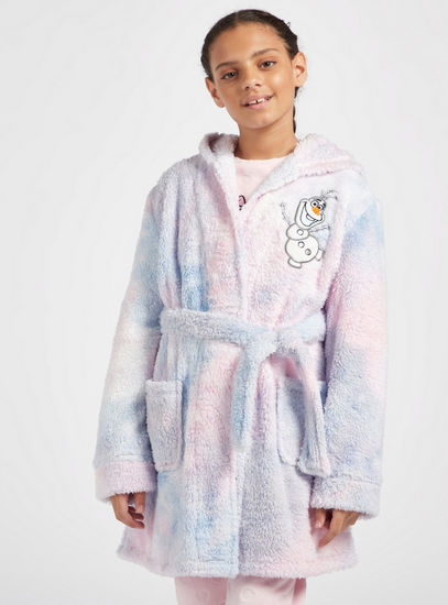 Olaf Embroidered Plush Hooded Robe with Long Sleeves