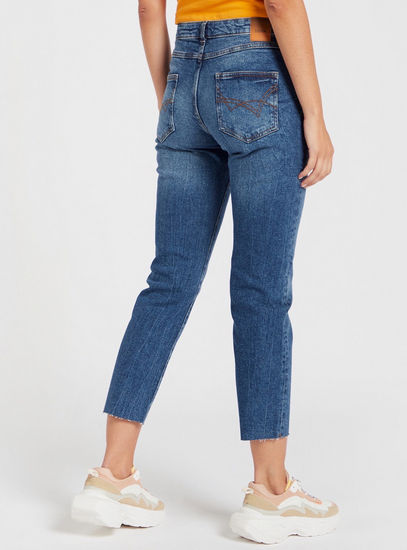 Solid BCI Cotton Mid-Rise Cropped Jeans with Pockets