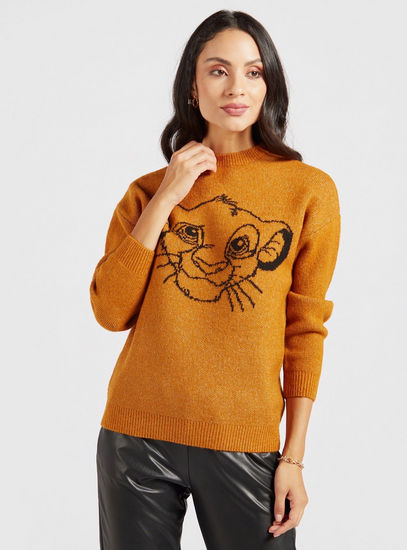 The Lion King Textured Sweater with Round Neck and Long Sleeves-Sweaters & Cardigans-image-0