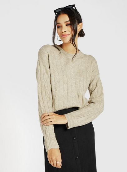 Textured Sweater with High Neck and Long Sleeves-Sweaters & Cardigans-image-0
