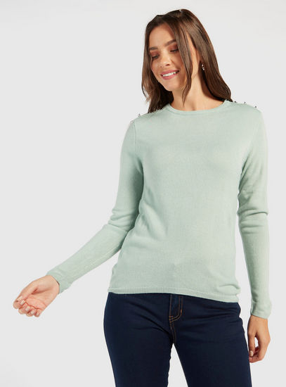 Solid Sweater with Round Neck and Long Sleeves-Sweaters & Cardigans-image-0