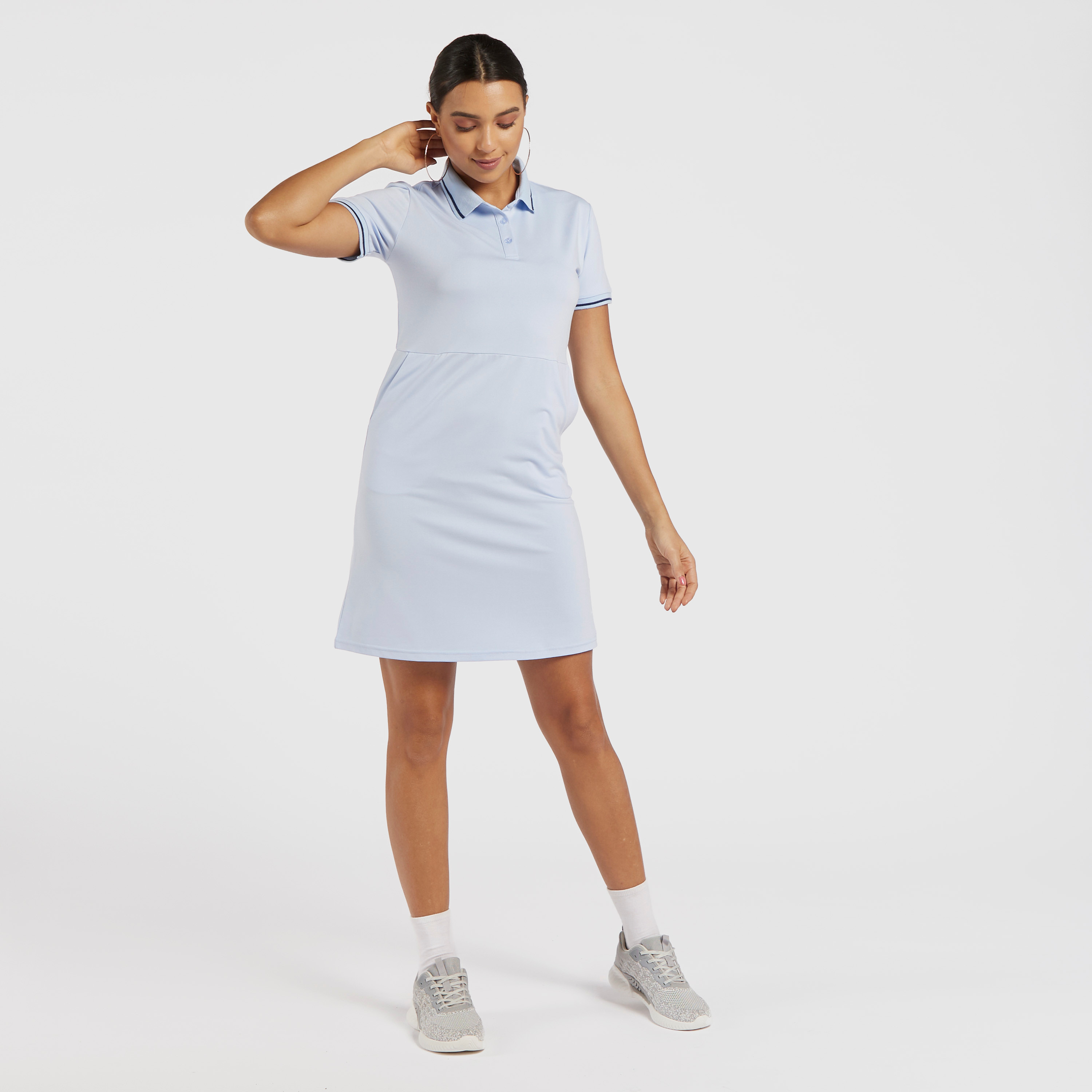 Shop Solid Polo Neck Tennis Dress with Short Sleeves and Pockets Online Max UAE