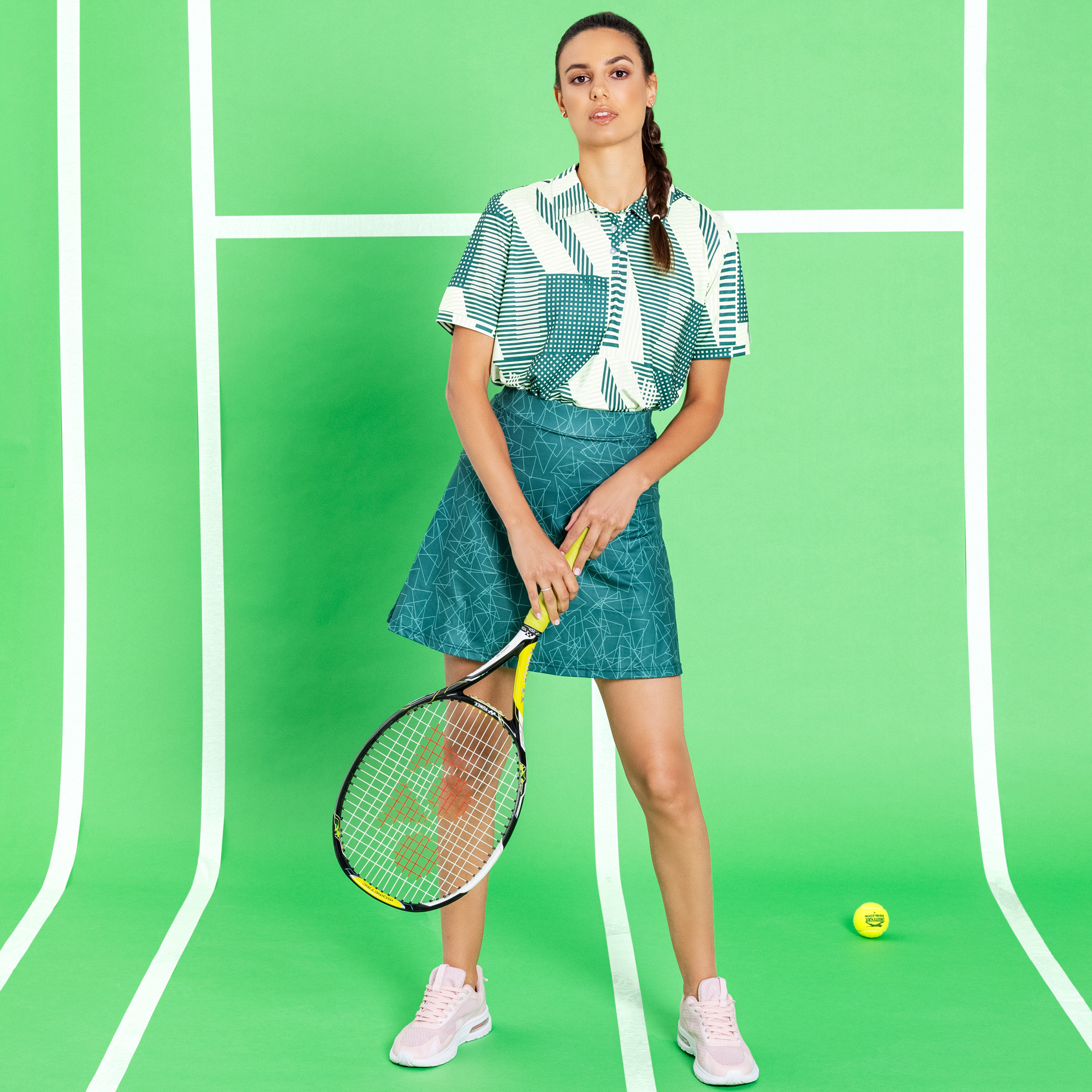 Shop All-Over Print Tennis T-shirt with Collar and Short Sleeves Online Max Kuwait