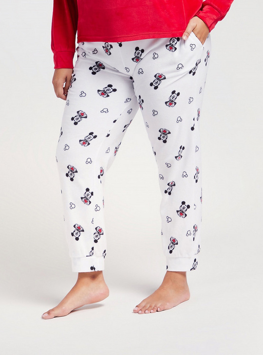 Mickey Mouse Print T-shirt with Long Sleeves and All-Over Printed Pyjamas Set