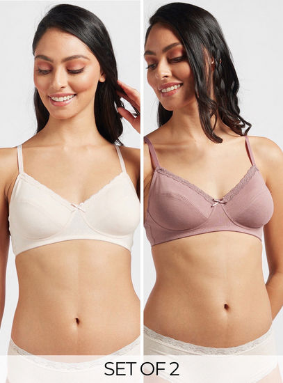 Set of 2 - Solid Non-Wired A-frame Bra with Adjustable Straps