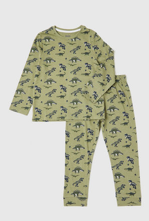 All-Over Dinosaur Print T-shirt and Pyjamas Set