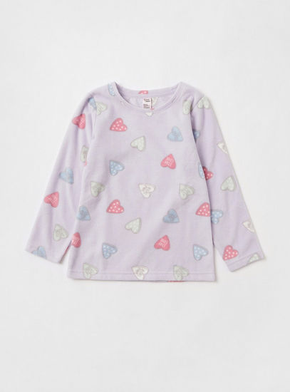 All-Over Hearts Print T-shirt with Long Sleeves and Pyjamas Set