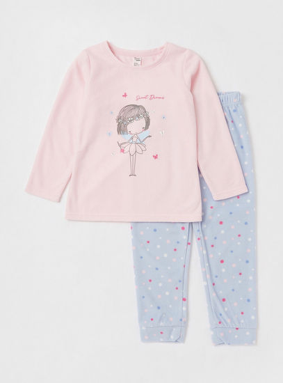 Graphic Print T-shirt and Full-Length Pyjama Set