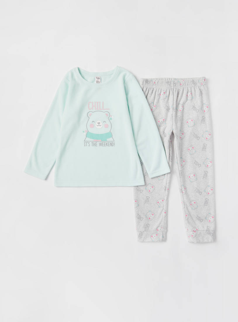 Printed Round Neck T-shirt and Full Length Pyjama Set-Pyjama Sets-image-0