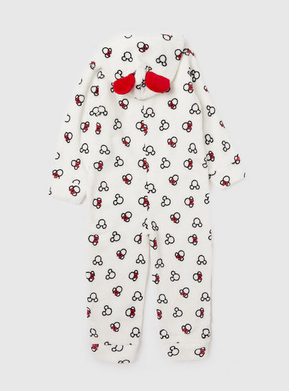 All-Over Mickey and Minnie Mouse Onesie with Hood and Long Sleeves