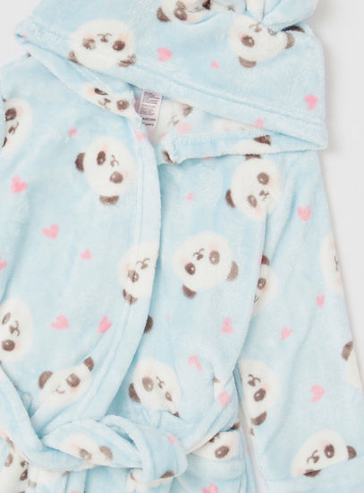 All-Over Panda Print Robe with Long Sleeves and Pockets
