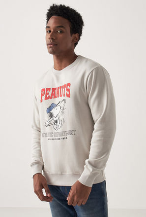 Snoopy Print Sweatshirt with Long Sleeves and Crew Neck