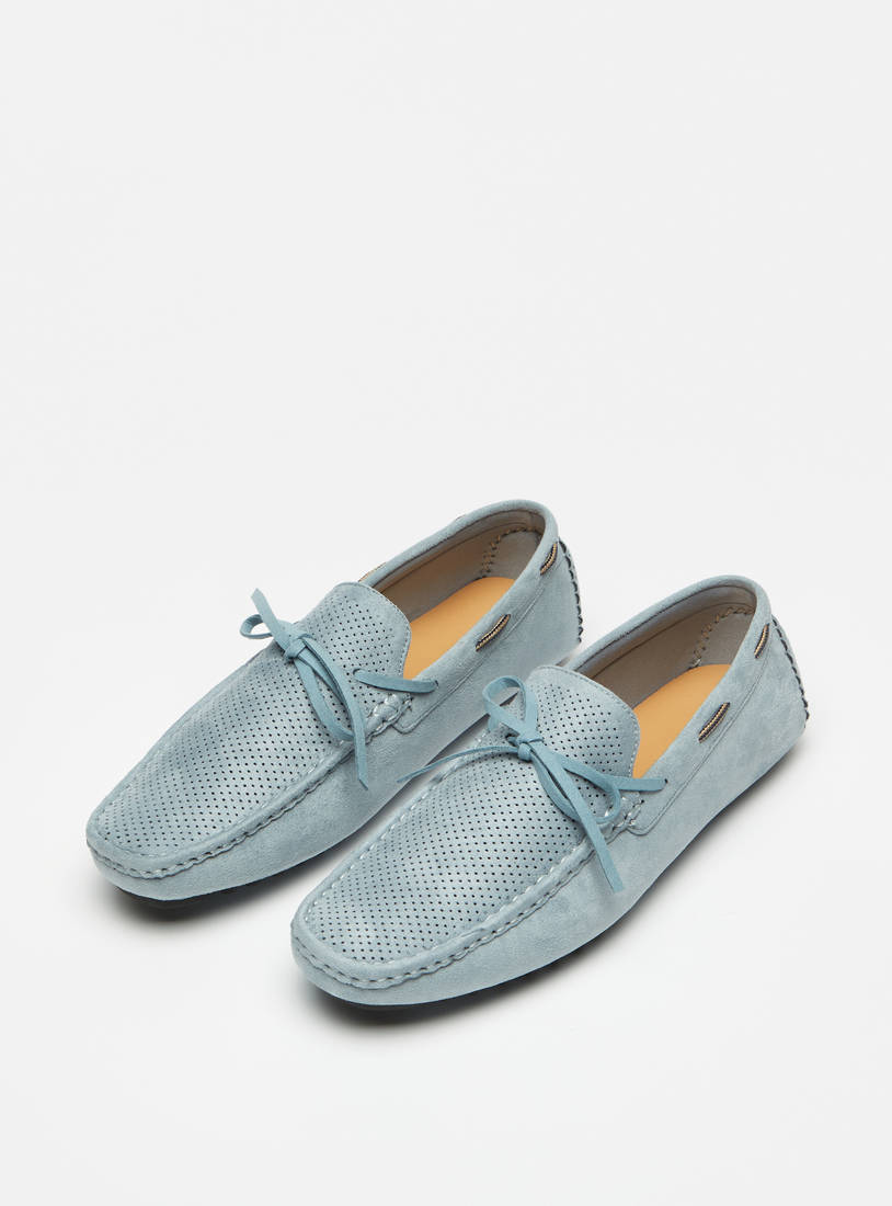 Textured Slip-On Loafers with Bow Accent-Casual Shoes-image-1